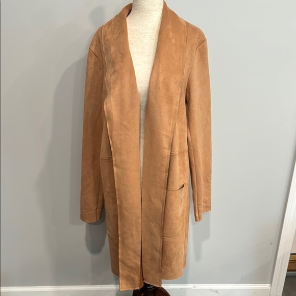 Catherine Malandrino  Faux Suede Tan Open Front Long  Jacket - Picture 1 of 9